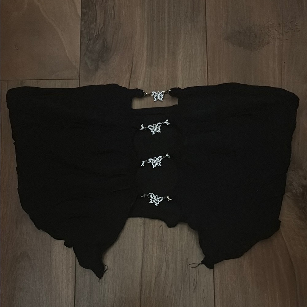 Black Strapless Top with Silver butterflies